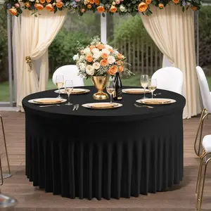Stretchy Spandex Round Tablecloth, Wrinkle-Free & Thick Table Cover with Skirt, Ideal for Weddings Parties Dinners Banquets