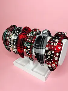 Brittyland Fall and Winter Plaid Headbands - Christmas Tweed Headbands, Red + Green Holiday Hair Accessories, Hand-Made Plaid Headbands, Festive Winter Gift for Her