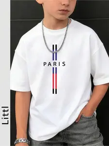 Boys' casual printed round-neck short-sleeve T-shirt, summer top, Graphic Fashion Tee