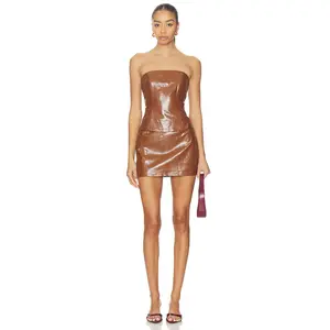 superdown Nadira Faux Leather Skirt Set in Brown