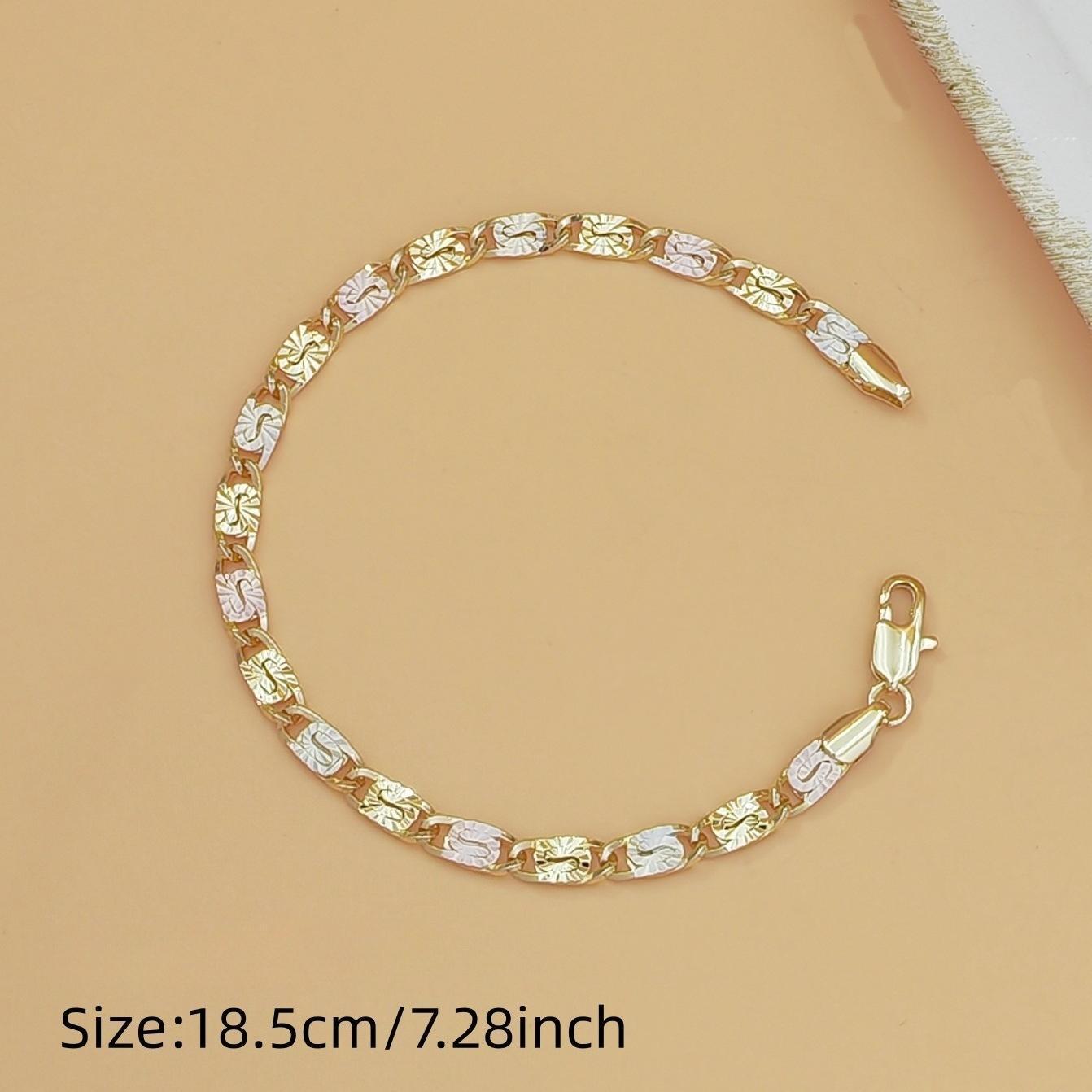 14K Gold Plated Tri Color Bracelet Pulsera De Oro Tres Tonos Fancy Link Chain Waterproof Women Jewelry Birthday Gift for Mom Wife