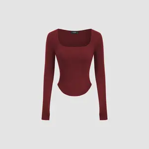 Cider [3 colors, size 2-10] Thermal Cotton-blend Square Neck Solid Thumb Hole Long Sleeve Tee