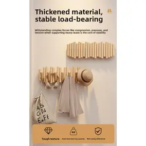 5-Hook Scandinavian Solid Wood Wall Mounted Coat Rack with Shelves - No-Drilling Home Decor Organizer for Entryway, Bedroom Hats, Bags, Scarves