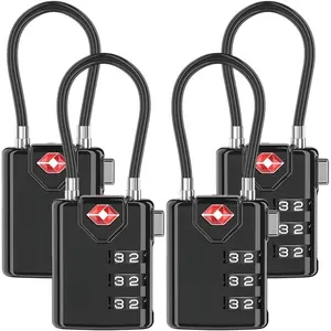 TSA Approved Luggage Locks, Travel Locks Which Also Work  as Gym Locks, Toolbox Lock, Backpack and , Black 4 Pack