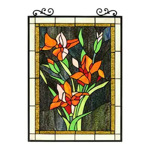8P031-OF23VRT RADIANCE goods Floral Tiffany-Style Stained Glass Verical Hanging Window Panel 24" Tall