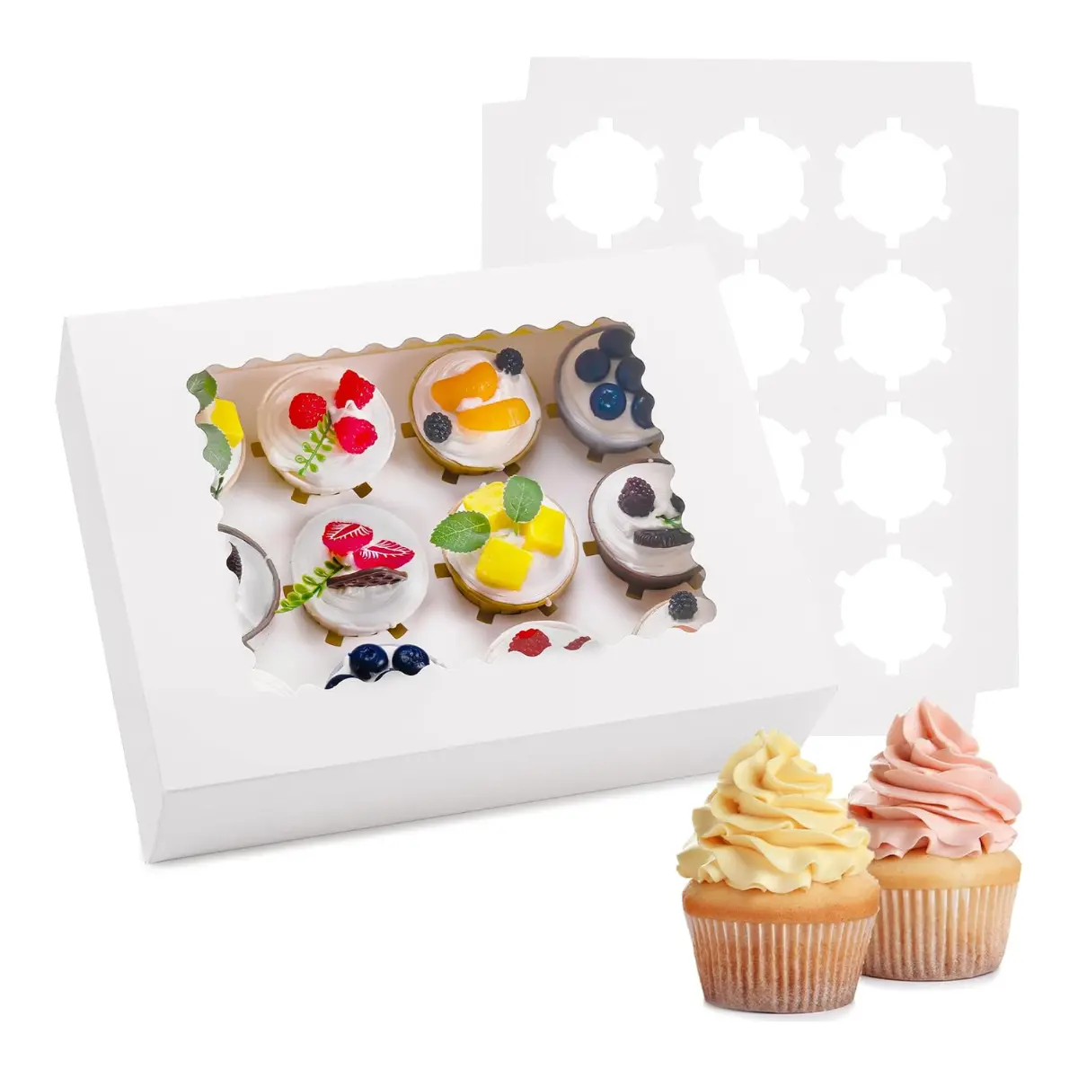 6 Pack Cupcake Boxes with Window Hold 12 Cupcakes Each