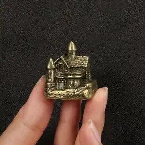 Mini Brass Fairy Tale Miniature Castle Statue, Sculpture, Figurine, Vintage Medieval House Ornament, Home Ornaments, Decorative Christmas Gift Decoration, Desktop, Bookshelf & Room Decor, Home Accent