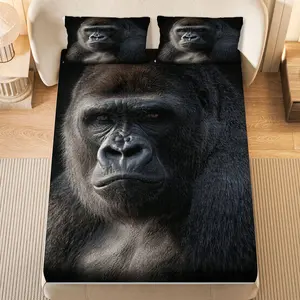 3Pcs Animal Fur Texture Black Fitted Sheet Three Piece Set (1*Fitted Sheet+2*Pillowcases, Coreless), Halloween theme, Luxury Soft Bedding Set, Mattress Protector Soft, Breathable