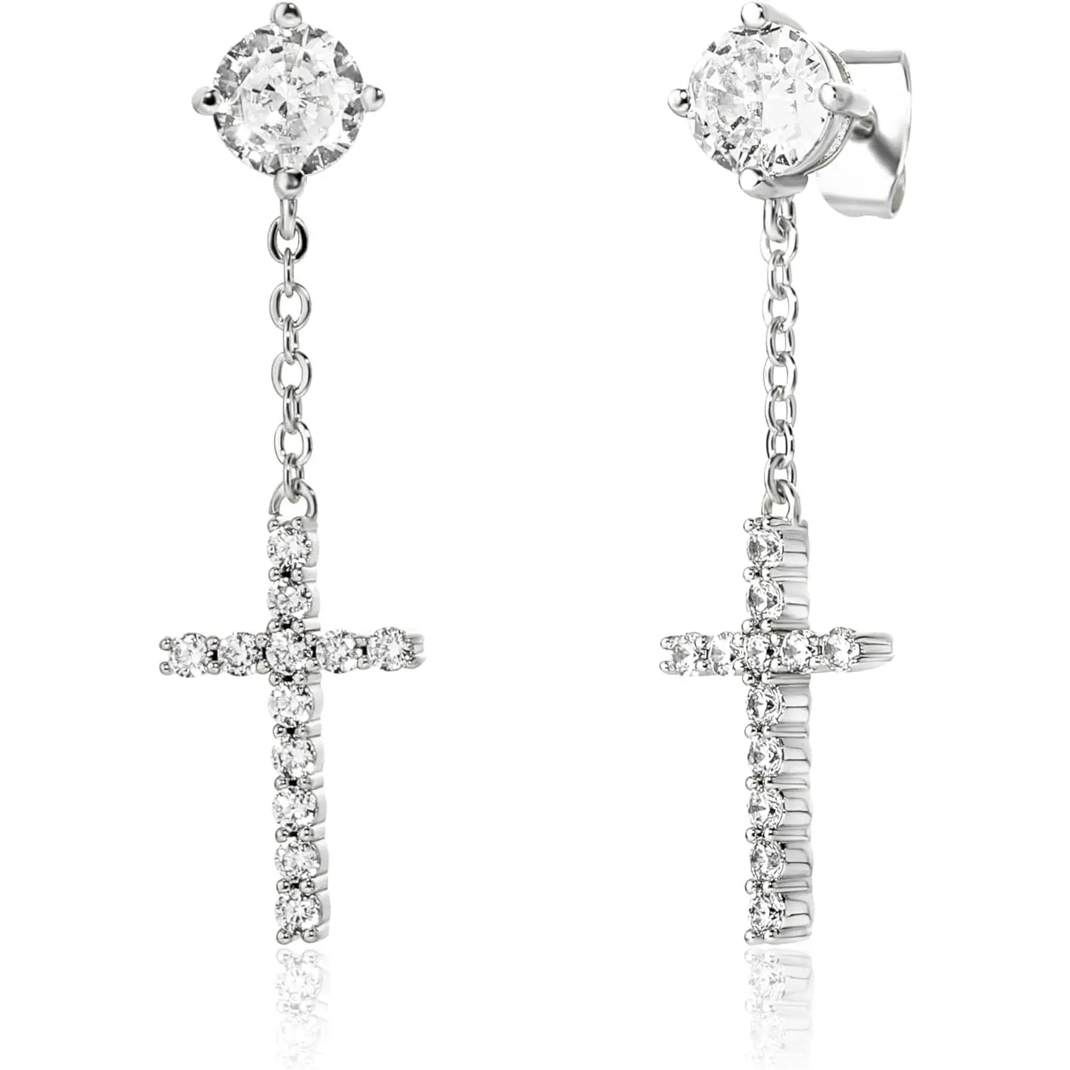 Cross Hoop Dangle Earrings + Cubic Zirconia Cartilage Hypoallergenic Sterling Silver Cross Dangle Drop Earrings For Men Women