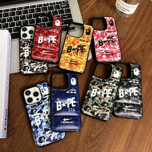 Bape Trendy Puffy Hard Plastic Phone Case for iPhone 17 16 15 14 13 12 Pro Max Shockproof Protective Cover Lightweight Anti Drop Fashion Style Case