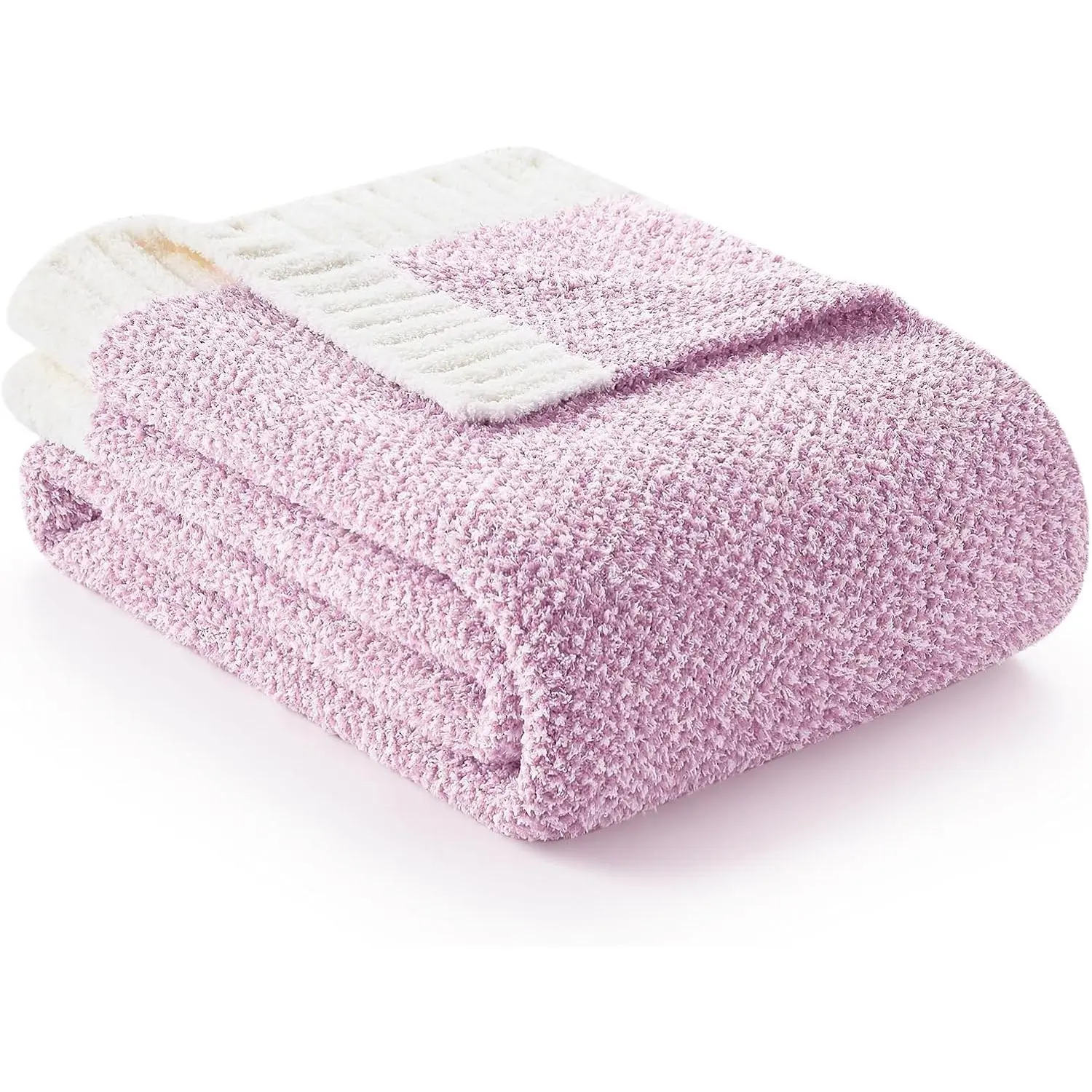 Light Purple Microfiber Knit Throw Blanket - 50x60 in, Modern, Soft, Antistatic Reversible Lavender Fuzzy Plush Lightweight Durable Breathable Heather Lilac, Camping Use, Machine Wash Safe, No Heat Tumble Dry Compatible, for Couch/Sofa, No Heat Tumble Dry