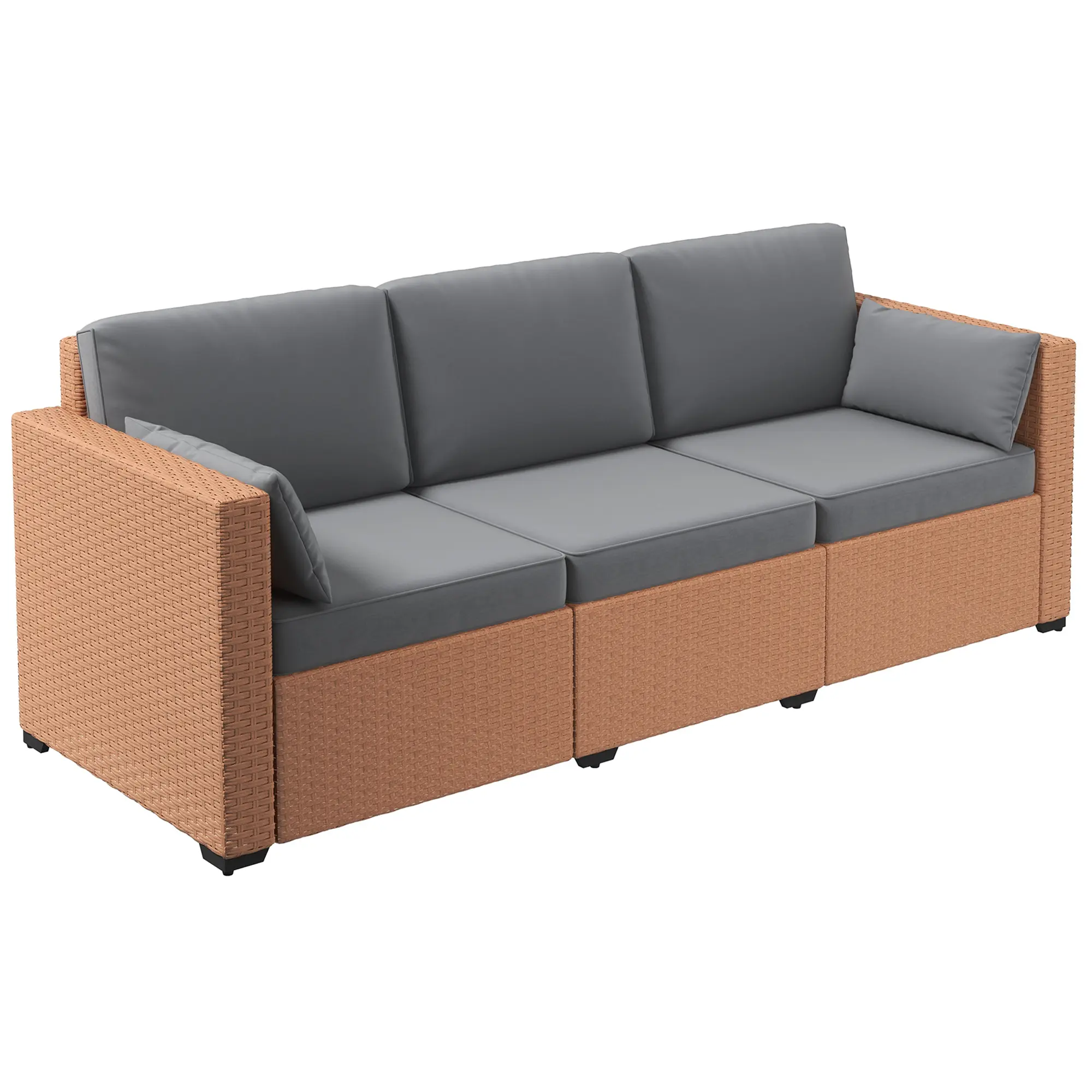 Outsunny 3-Seater PE Wicker Deep Seating Patio Couch - Outdoor Living Sectional, Heavy-Duty Durable Indoor-Outdoor Sectional Furniture with Removable Cushions, Rattan Sofa for Balcony, Garden, Sectional Outdoor Furniture