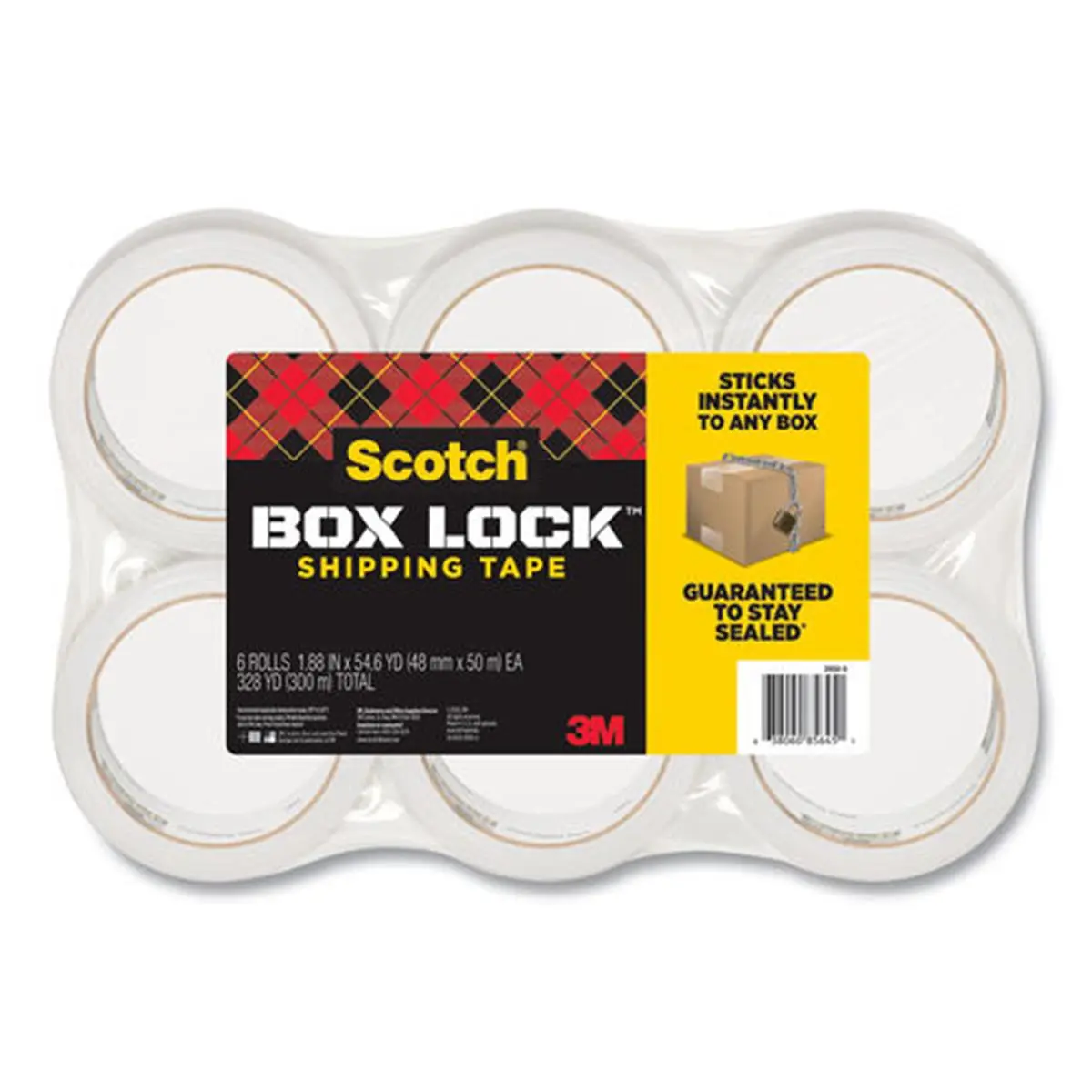 Scotch MMM39506 Box Lock Industrial Strength Adhesive Packaging Tape - 1.88 in Width, 3 in Core, Synthetic Rubber Advanced Adhesive, Extreme Grip, Reduces Splitting, Guaranteed to Stay Sealed for Boxes, Any Type Of Box