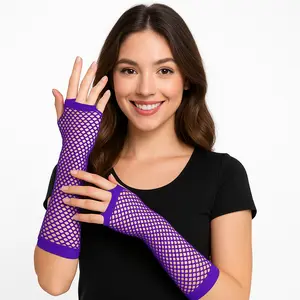 Long Purple Fishnet Fingerless Gloves - Perfect for Costumes & Team Spirit