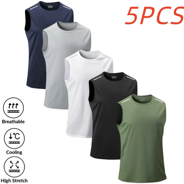 Men’s American-style sleeveless tank tops, 5-pack—streetwear athletic style, fits a wide range of body types, simple crew neck design, suitable for home wear and casual outfits across multiple occasions.