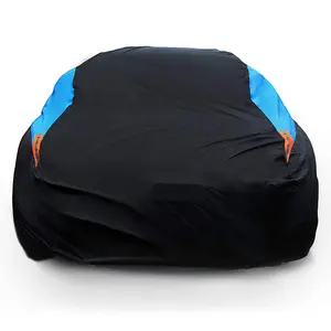 Car Cover Black Color Blocked Blue Car Cover Waterproof Contrasting with Orange Accents Snowproof UV Protection Fit Sedan & SUV