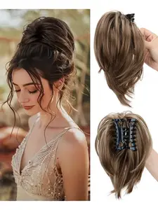 Women's Synthetic Fiber Ponytail Wig, Wavy Short Clip-In Ponytail, Approximately 8 Inches, Perfect for Daily Wear, Fashionable Look