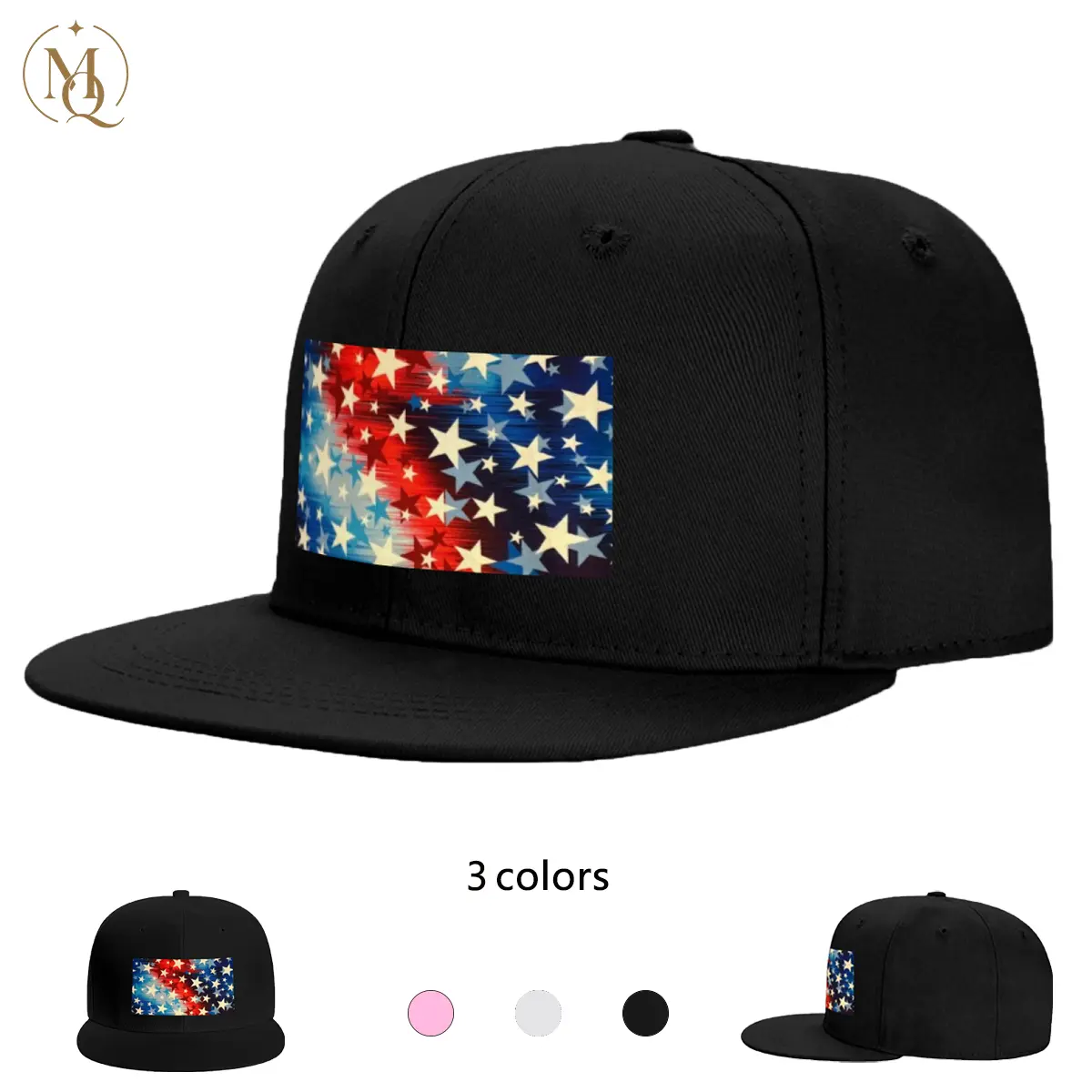 Patriotic Stars Graphic Snapback Hat for Men & Women, Adjustable Flat Brim Baseball Cap, Casual Streetwear, Holiday Gift, Birthday Present, Everyday Outdoor Wear