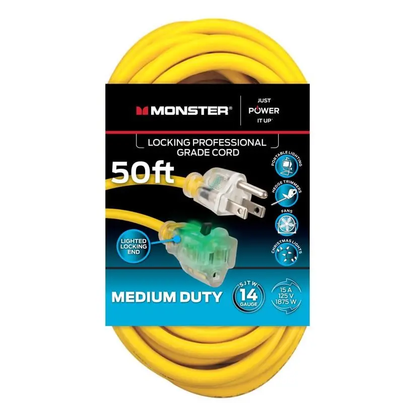Monster 3018457 50 ft. Just Power It Up Outdoor Extension Cord, Yellow - 14-3 SJTW