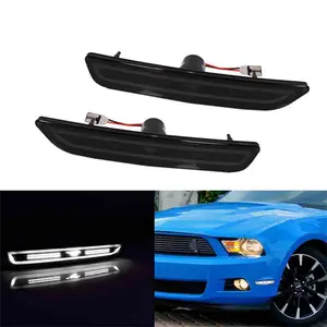 2PCS Smoked Lens White LED Front Side Marker Light Pony Type White LED Kit For Ford Mustang 2010 2011 2012 2013 2014 Replace OEM AR3Z-15A201-A, AR3Z-15A201-B, FO2551144