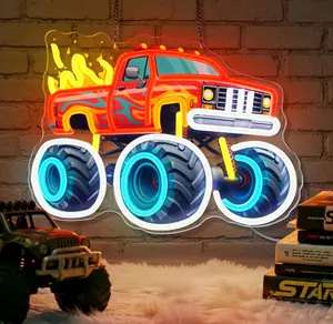 Monster Truck Neon Sign 15x11 Inch, LED Wall Decor for Boys Bedroom Playroom Game Room Truck Lover Gift