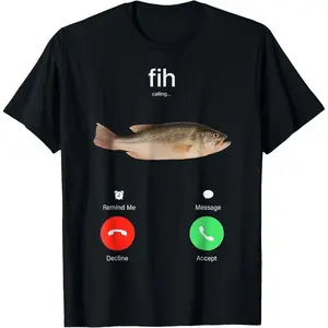 100% Cotton Fih Calling Remind Me Message Decline Accept Phone Call Fish T-Shirt Golf Gift T-Shirt For Men And Women