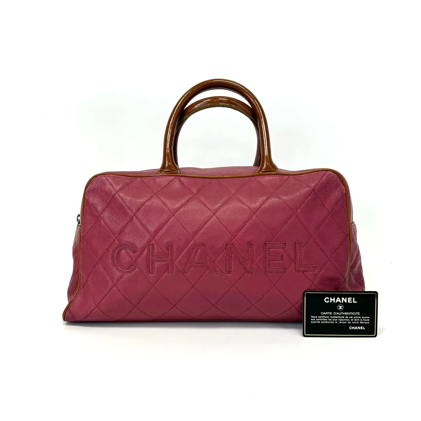 Pre-owned CHANEL Dusty Pink Caviar Leather Boston Handbag 38cm, Zip, Flap, 02 N 22622859