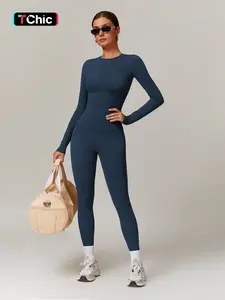 Women's Solid Long Sleeve Skinny Tee & High Waist Leggings Tracksuit Set, Workout Running Clothes, Sporty Breathable Quick Drying Outfits for Gym Workout Running, Ladies Outdoor Yoga Suit for All Seasons, Quick Dry Activewear, Sweatsuit Sets