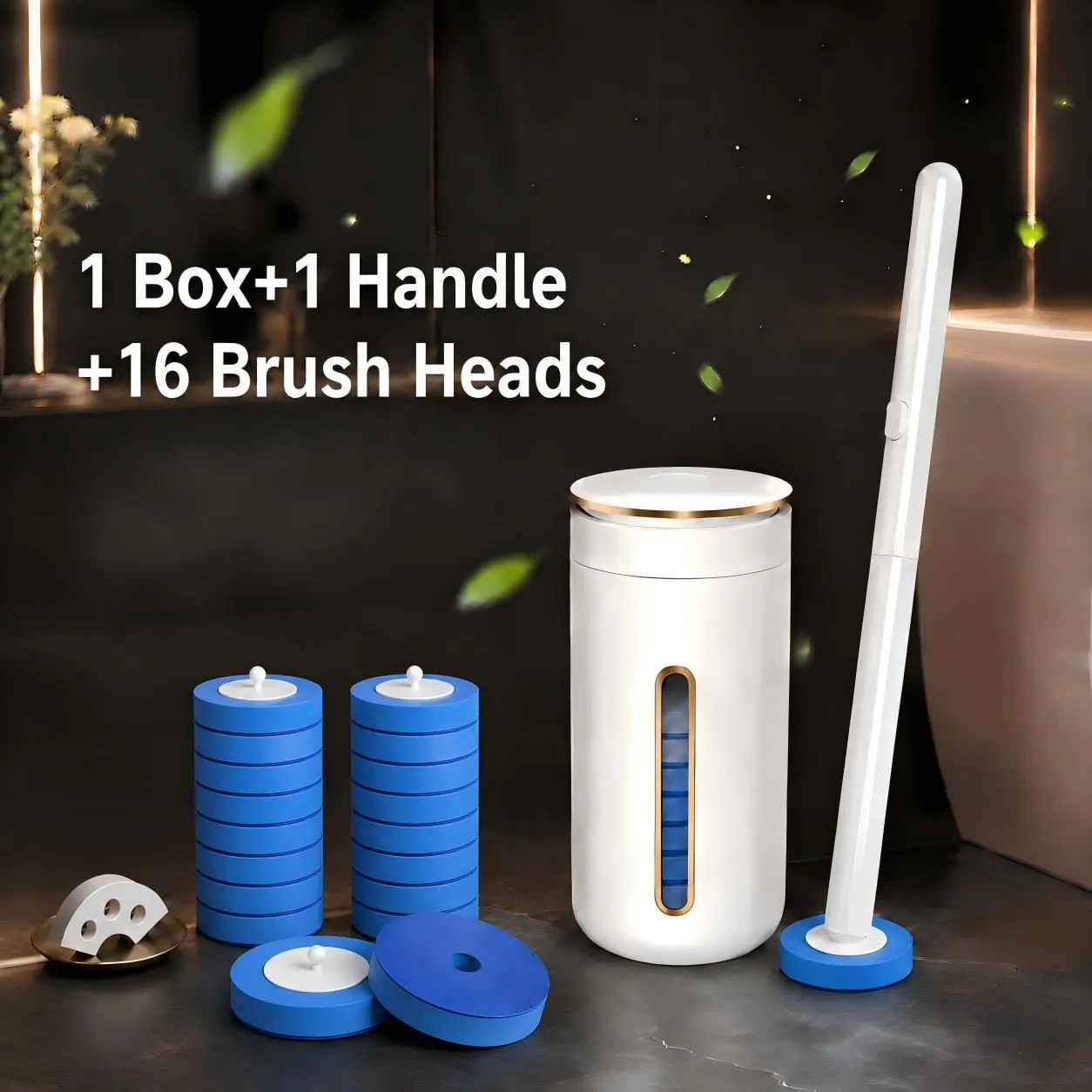 Disposable Toilet Brush with 16 Refill Heads, Hygienic Single-Use Scrubber for Bathrooms Deep Cleaning, Home Bathroom Supplies Deep Cleaning Toilet Brush & Plungers Category Item