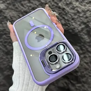3 magnetic metal frame lens protector 1 phone case with 2 transparent screen protectors/Stand three-in-one phone case suitable for iPhone 17, 17 Pro, 17 Pro Max 16, 15, 14, 13, 12, 11 anti-drop Shockproof hard case protector Accessories
