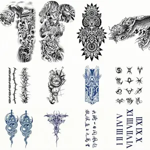 Compass Design Temporary Tattoo Sticker, 12pcs/set Waterproof Long Lasting Fake Tattoo Sticker, Body Art Sticker for Men & Women