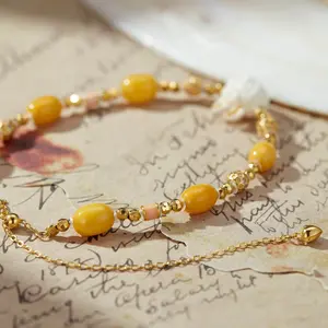 Citrine & White Bunny Charm Bracelet | Prosperity & Luck