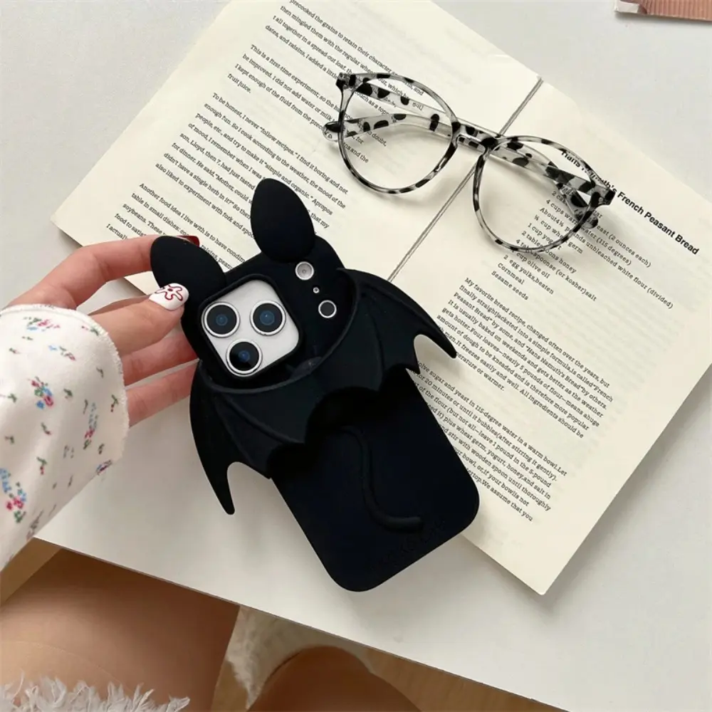 Cartoon Bat Cute Cat Ear Silicone Soft Case Cover Casing Silicone Covers For iPhone 17 16 15 14 13 Pro Max - Shockproof Protective Cellphone Case Phone Protector Smartphone Accessories
