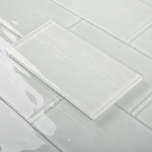 3 x 6 Inch White Glass Subway Tiles for Backsplash Bathroom Shower Wall Pack of 32 Pieces