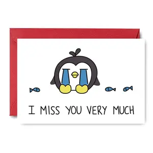 Cute Penguin Themed Greeting Card, Cartoon Animal Design Greeting Card with Envelope, Perfect for Long-distance Relationships, Birthday Gift