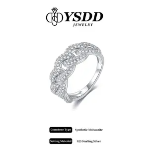 【#525】Wide 9mm Full Moissanite Cuban Band vvs Synthetic Moissanite Rings in 925 Sterling Silver
