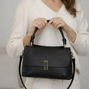 NOIR ELAN Italian Leather Bag with Gold Hardware - Elegant Black Tote for Everyday Use