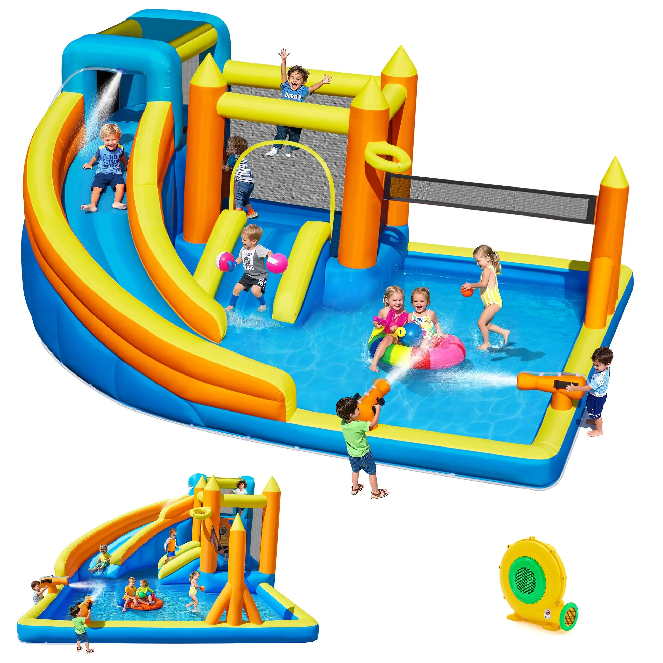 InflaInflatable Water Slide For 4-6 kids, Big Water Bounce House for Kid Backyard, Blow Up Water Park with 550W Blower, Splash Pool, Water Cannon, Climbing Wall for Kids Outdoor and Indoor