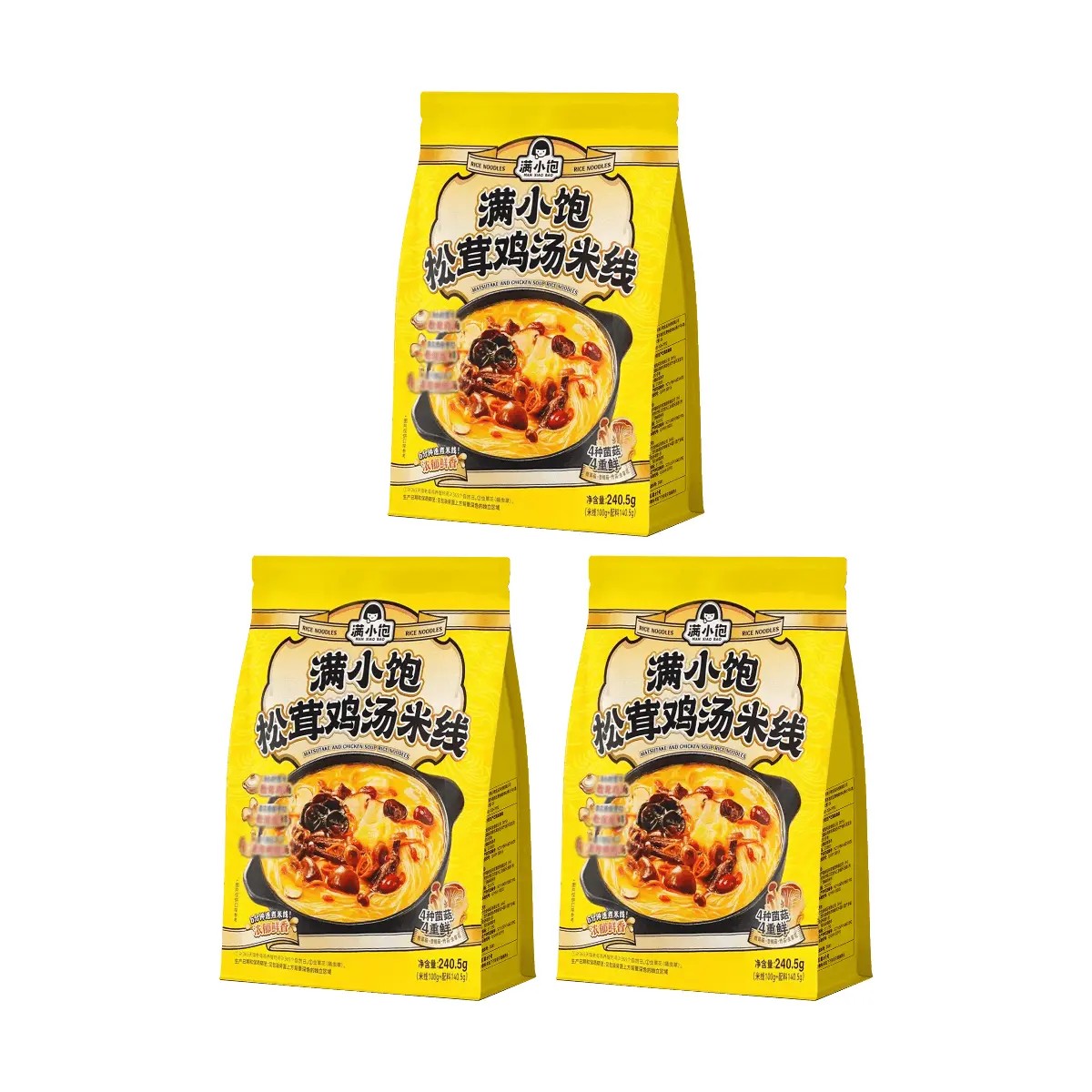 ManXiaoBao Matsutake Chicken Flavor Rice Noodles 240.5g x 3 Pack - Premium High Broth Pho Noodles, Instant Asian Food, Yami