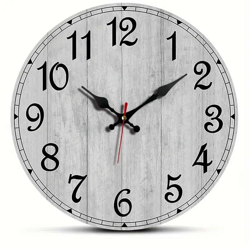 1pc Round Clock, Gray Retro Wood Grain Easy Clock, Easy Wood Grain Retro Clock, Silent Quartz Round Wooden Timepiece, Suitable for Bedroom Living Room Office Kitchen Bathroom, Battery Powered (Battery Not Included)