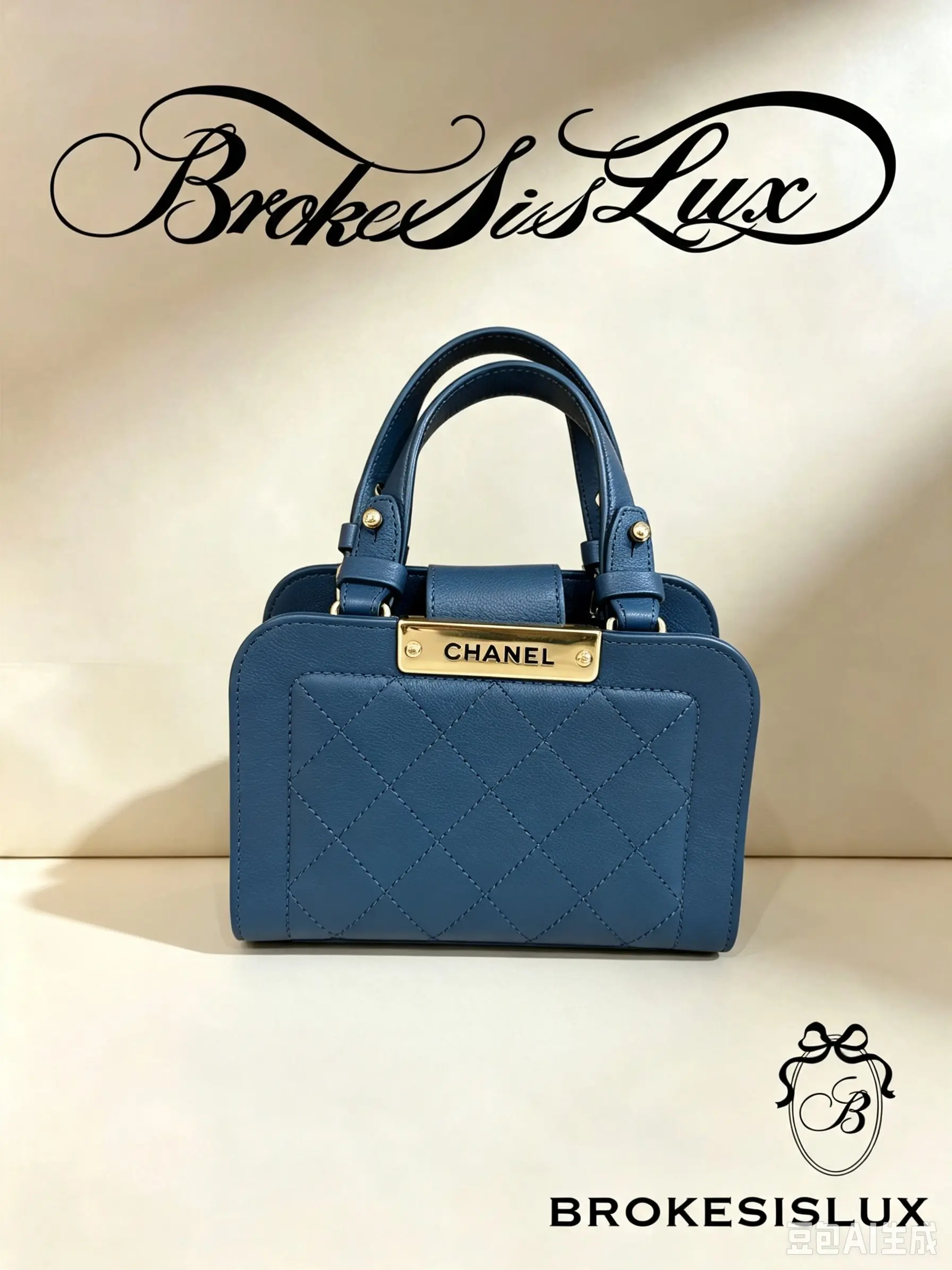 Pre-owned CHANEL Navy Blue Quilted Calfskin Small Top‑Handle Satchel Bag