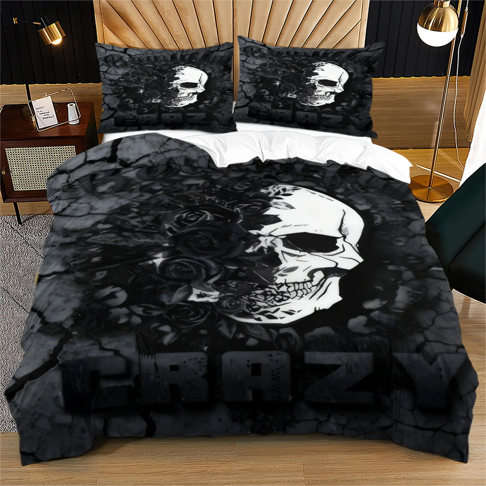 Crazy Skeleton Pattern Bedding Set (No Cotton, Soft & Durable) - Includes 1 Duvet Cover and 1 or 2 Pillow Covers, No Duvet or Pillow Insert, Perfect as a Holiday Gift