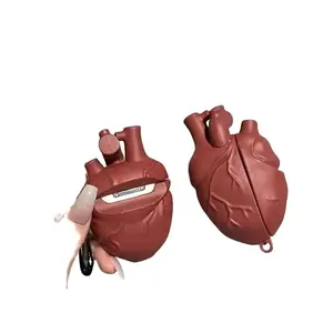3D Realistic Heart-Shaped Earbud Protective Case - Red Silicone Cover with Keyring Hole, Anti-Drop & Durable for Wireless Earphones