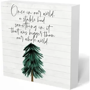 Christmas Decor, Rustic Religious Christmas Tree Wooden Box Sign Gift for Women Men, Farmhouse Christian Decorations for Home Office Church Desk Table Shelf Decor, 5x5 Inch