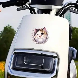 1PC Eye-Catching Funny Hole-Piercing Calico Kitten-Style Logo Sticker For E-Scooter Bodies, Personality Backpacks, Decor Items Hole-Piercing Calico Kitten Decor Fill With Cat Owner's Joyful Soft Vibe Easily Grasp Cute Trend Style