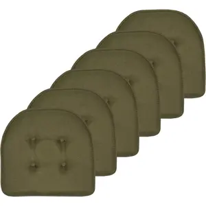Chair Cushion Memory Foam Pads Tufted Slip Non Skid Rubber Back U-Shaped 17" x 16" Seat Cover, Army Green 6 Count
