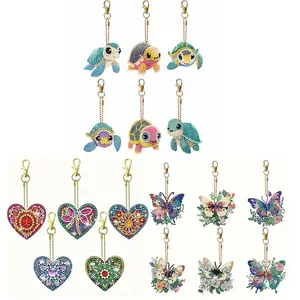 6pcs/Set DIY Keychains Diamond Art Butterfly Kits Double Sided Crystal Rhinestones Heart Diamond Painting Keychains for Adults #HUZ