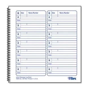 TOPS 212 MAIN Voice Mail Log Book - Notebook Journal with Check-Boxes, Flip-Back Design, 8.5x8.25 in Form Size, 1-400 Message Capacity Office Equipment