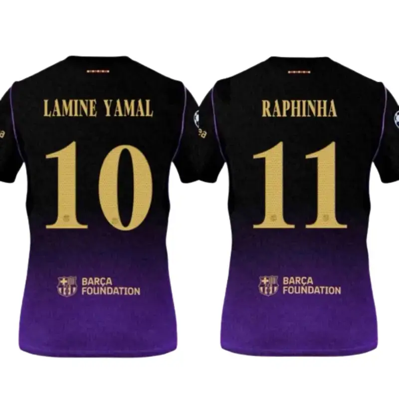 Lamine Yamal #10 Raphinha #11 Barcelona Black Purple Striped Soccer Jersey 2026/27,Unisex Breathable Quick Dry Soccer Shirt