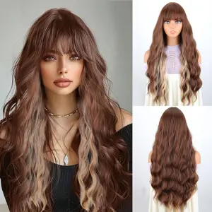 merisihair Long Black Wig with Bangs 26 Inches Synthetic Wavy Bang Black Wigs for Women Long Curly Heat Resistant Cosplay Wig